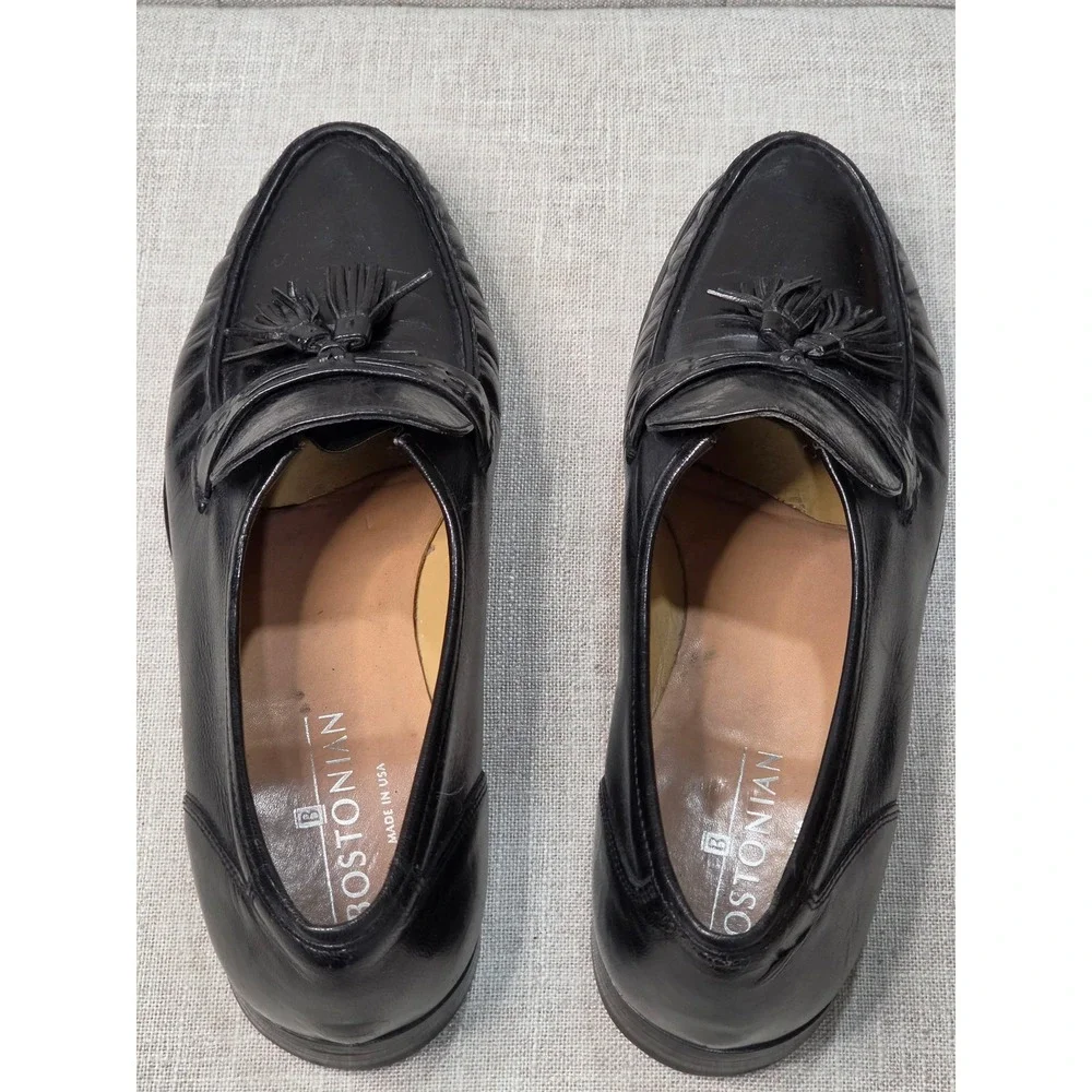Bostonian Mens Black Leather Tassel Loafers Made in USA Dress Shoes 00628009
